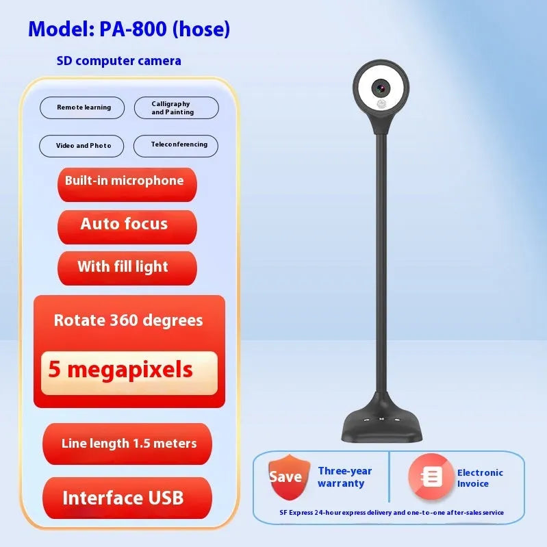 Computer webcam with microphone showing USB cable connection and compact design