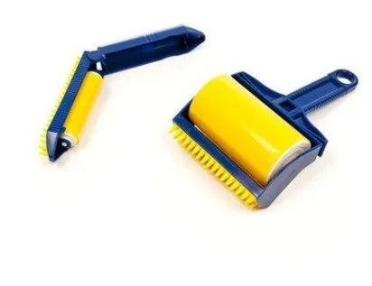 Portable washable hair remover with green and yellow adhesive rollers for pet hair and lint