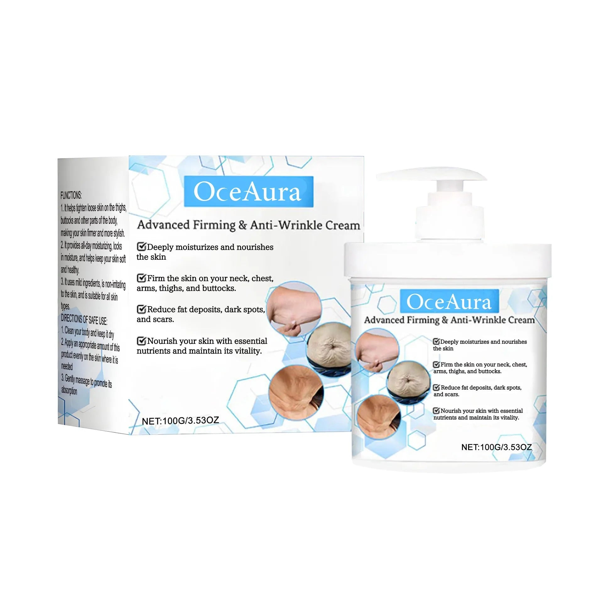 100g jar of gentle moisturising body cream with glycerin and hyaluronic acid formula