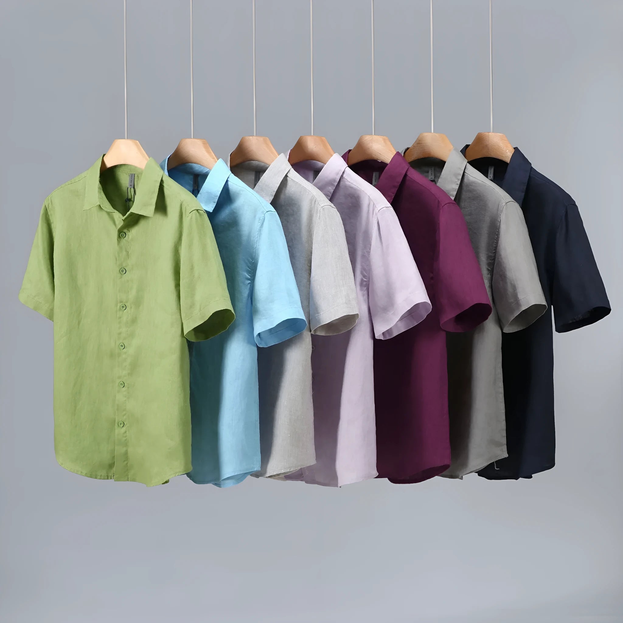 Men's casual short-sleeved linen shirt in cardigan style with regular fit