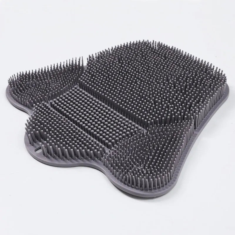 Blue silicone bath massage mat measuring 31x32cm with textured surface and suction cups for back rubbing
