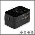 Universal travel adapter plug with USB charging port for international power conversion