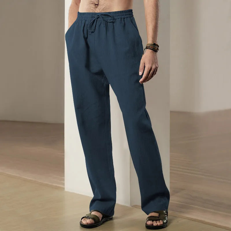 Men's breathable high-waist loose track sweatpants in solid colour polyester fabric