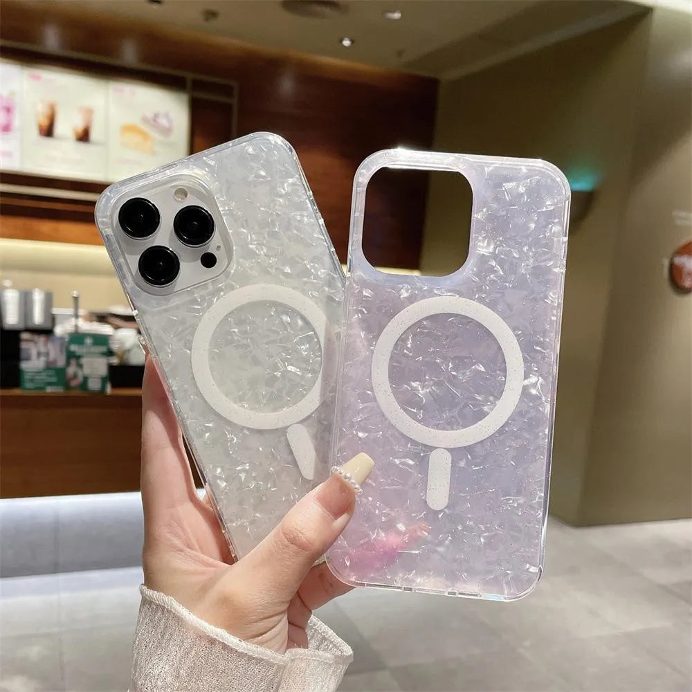 Transparent magnetic TPU phone case for iPhone 15 Pro with flash-colour shell
