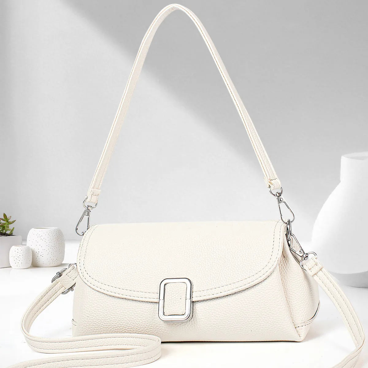 Ladies' PU leather shoulder handbag in six colour options with crossbody strap