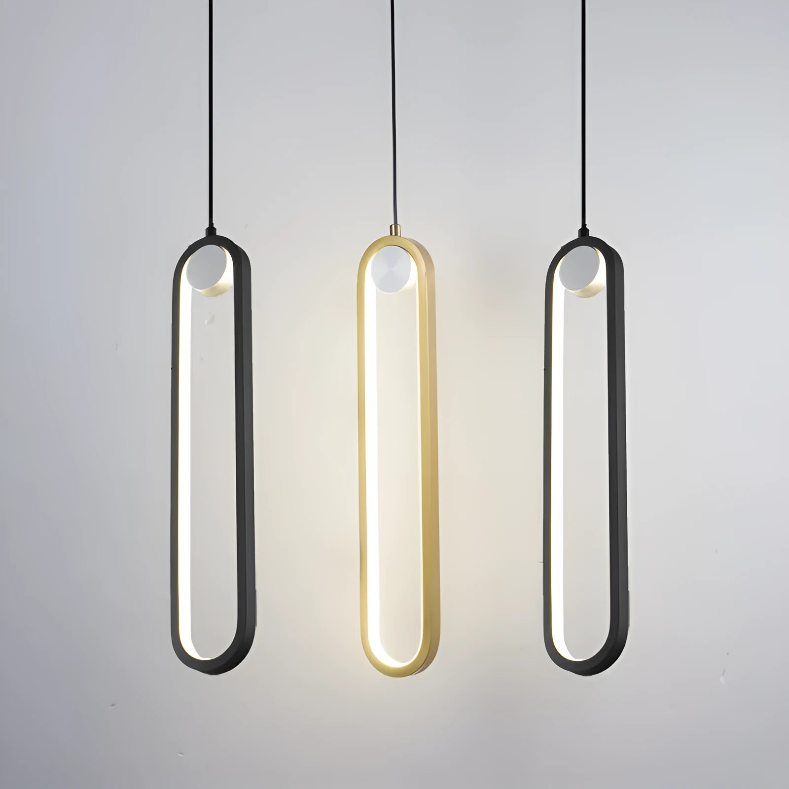 Nordic minimalist oval bedside chandelier in gold finish with integrated LED light source