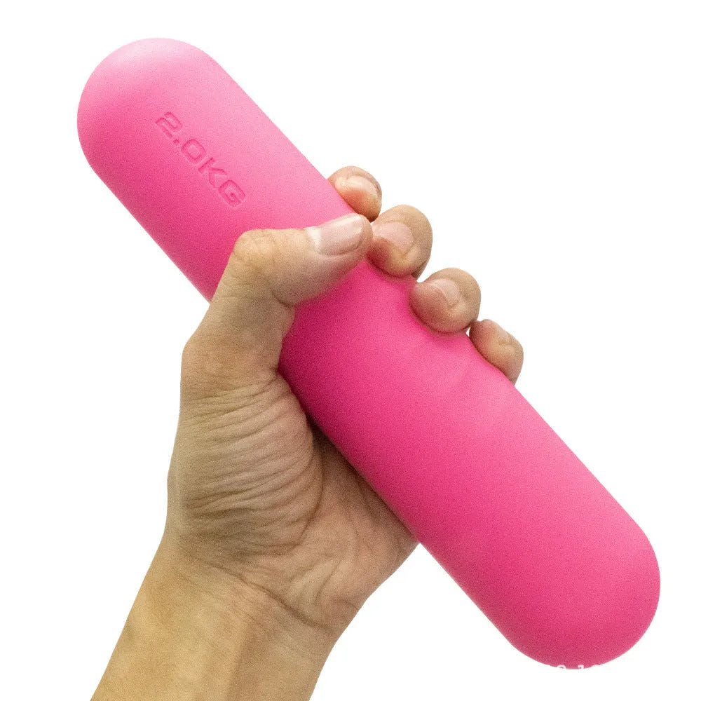 Silicone-edged hand-drawn cast iron dumbbell stick in various colours and weight options.