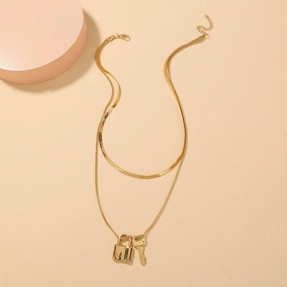 Multi-layer lock pendant necklace, zinc alloy electroplated finish, Europe and America style woman jewellery