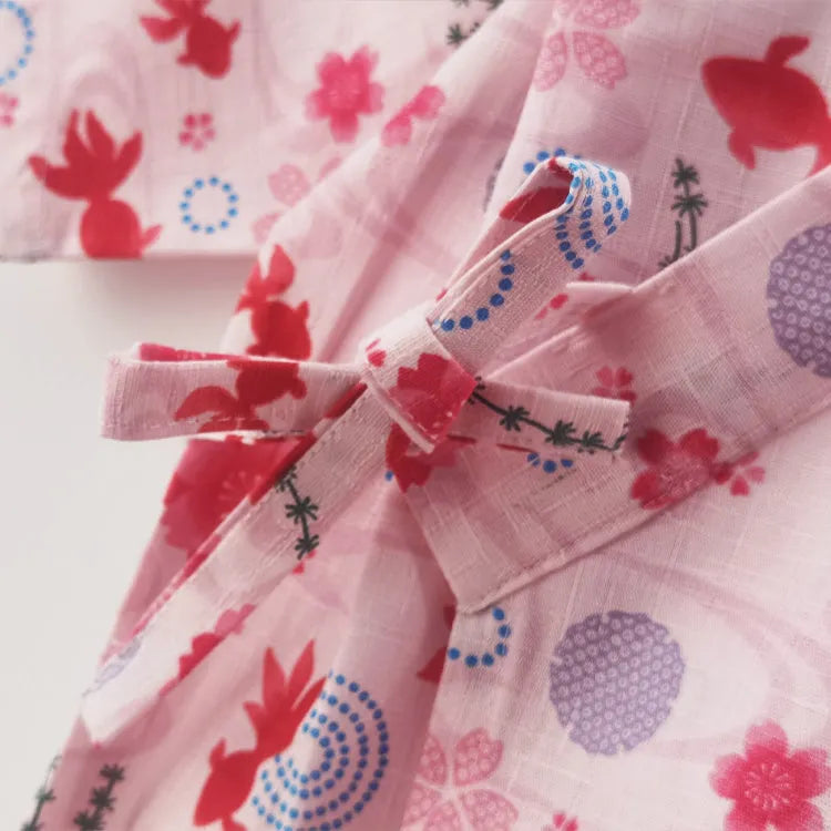 Cotton cherry blossom short sleeve home suit in pink with matching parent and child sizes 90cm to 185cm