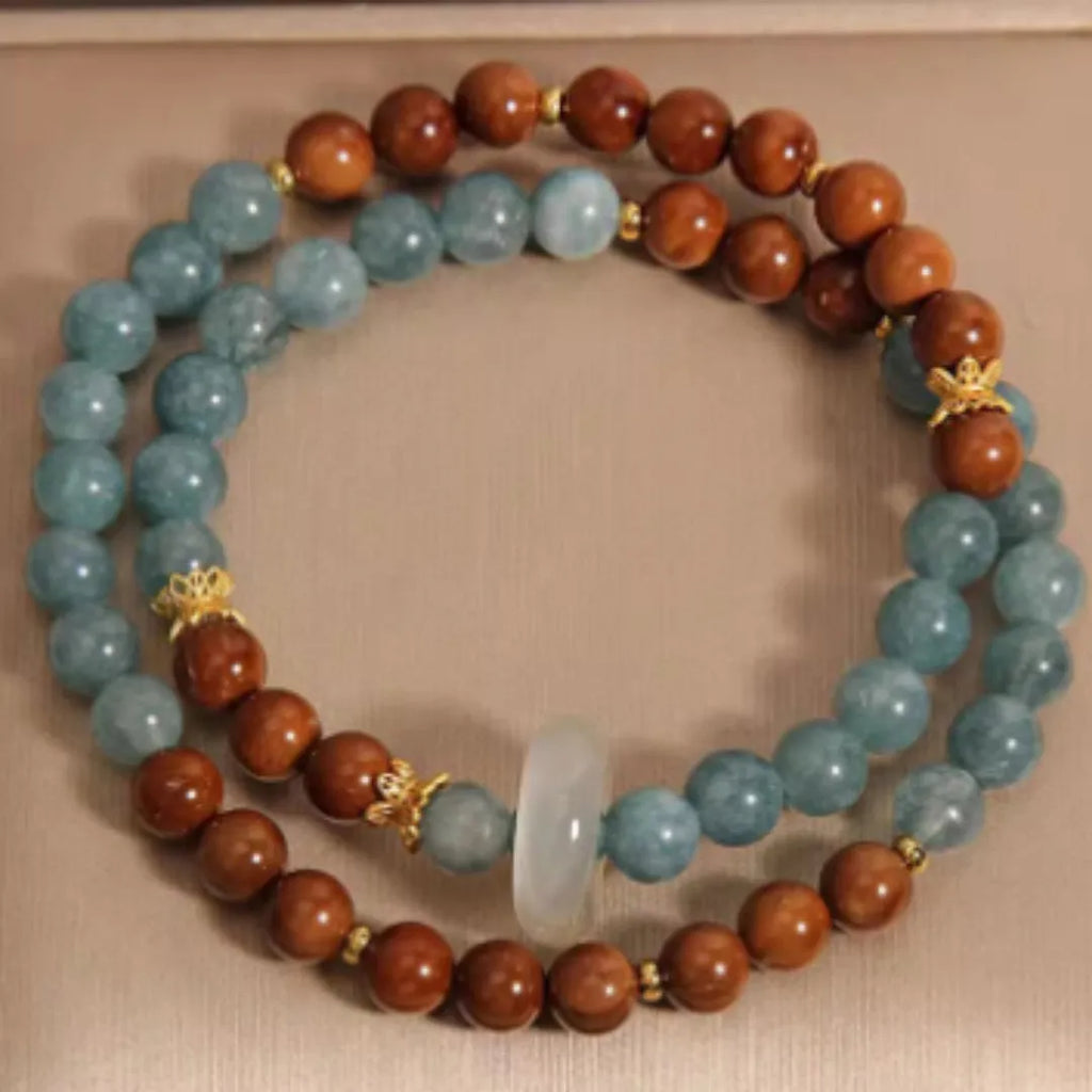 Women's double ring bracelet in cook blue water jade natural crystal electroplated finish