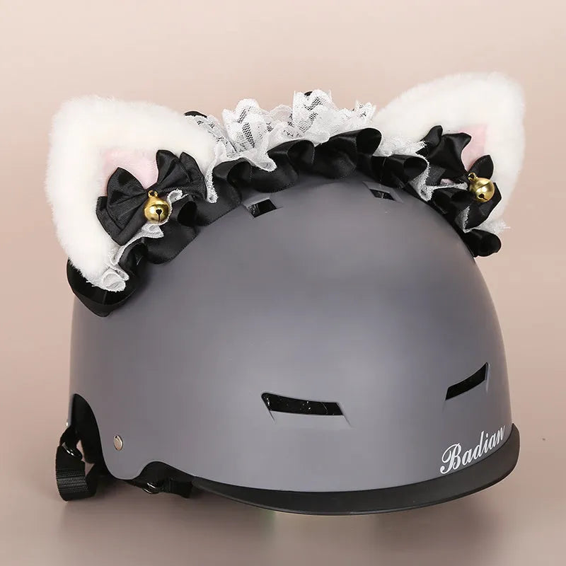 A soft plush cartoon character cover stretched over a medium-sized motorcycle helmet.