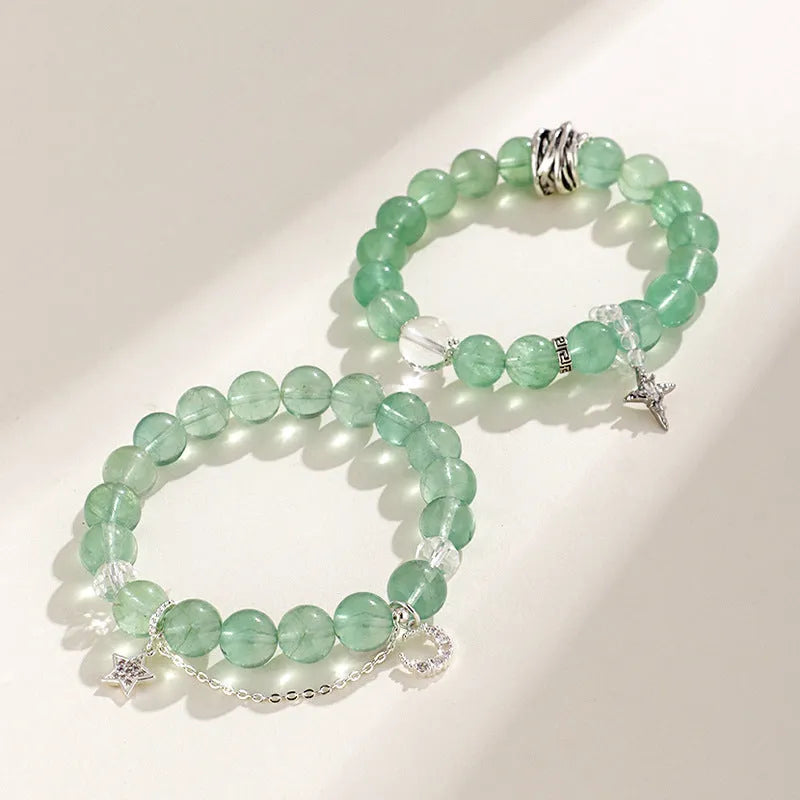 Green fluorite and white crystal star moon princess bracelet with electroplated metal in Korean style