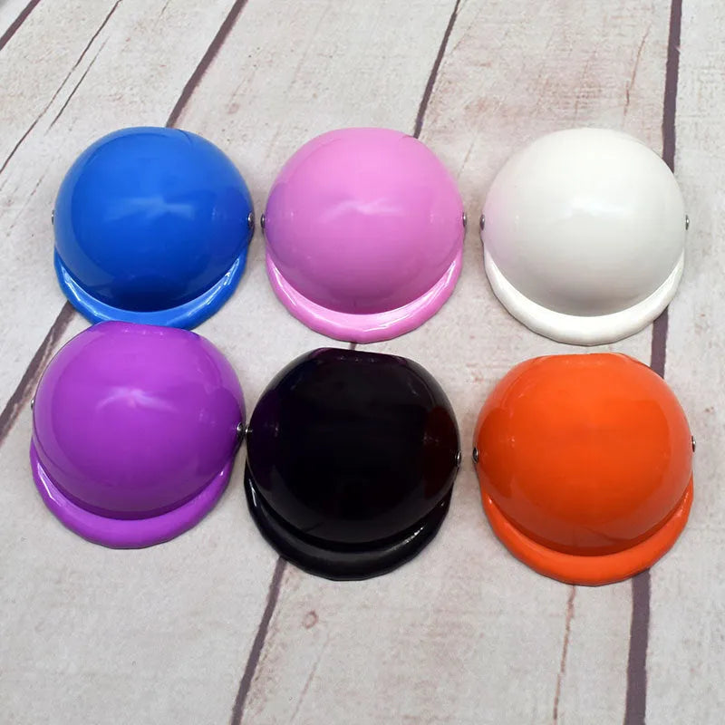 Plastic dog motorcycle helmet in pink, white, black, yellow, blue, orange or purplish red with three size options