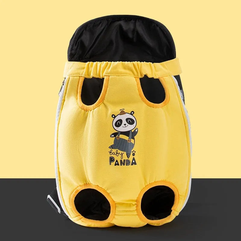 Cartoon animal pattern pet chest bag in soft canvas with decorative ribbon details