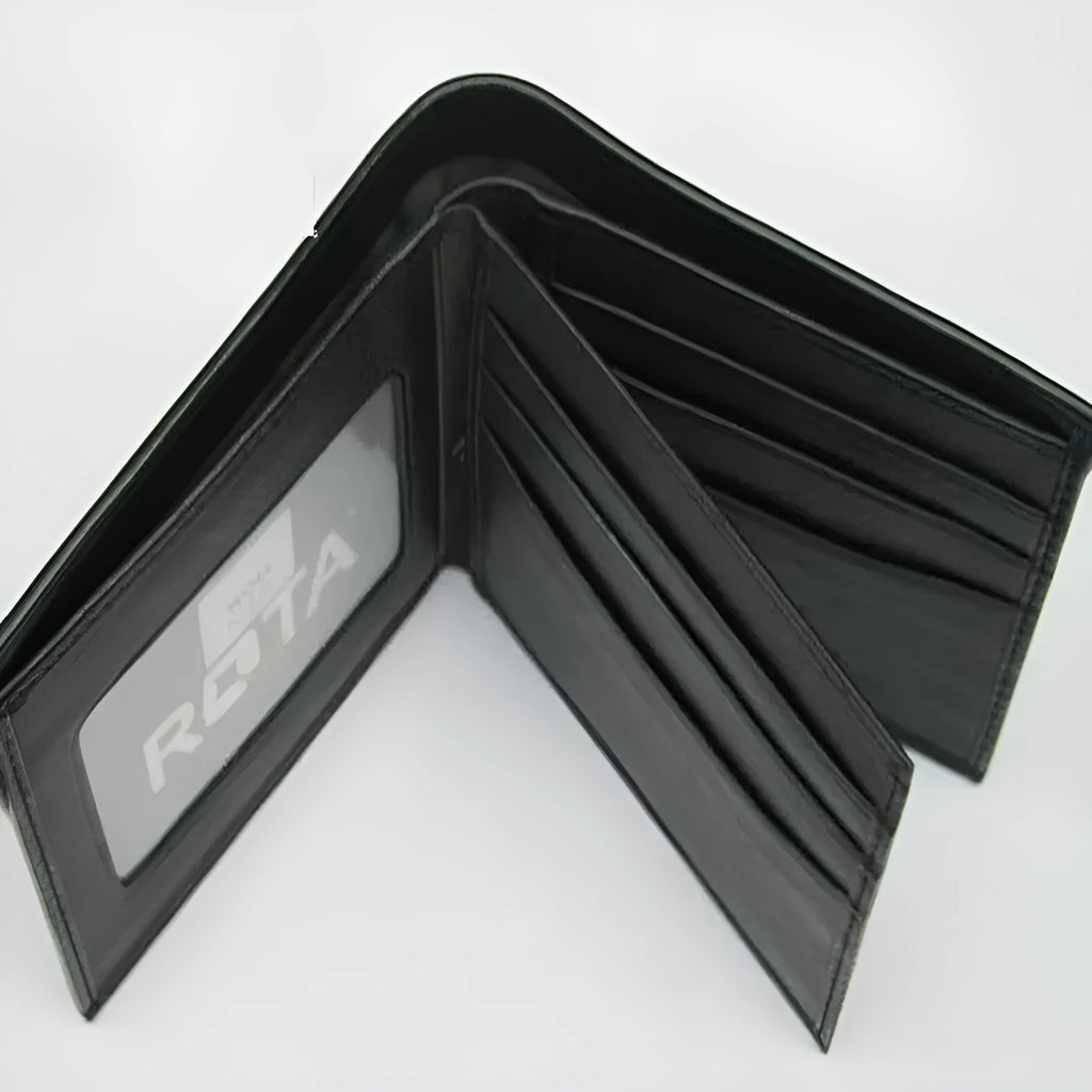 Pearl fishskin texture genuine leather wallet with horizontal square shape and sewing thread detail