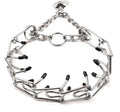Stainless steel dog prong training collar with adjustable links and comfort rubber tips.