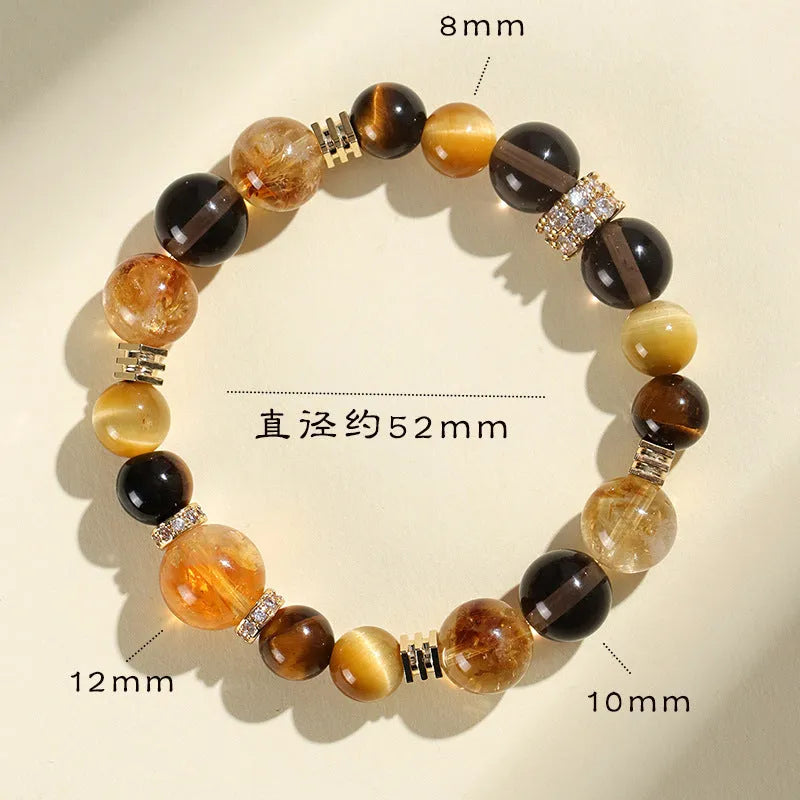 Natural yellow 10mm crystal bead bracelet with handmade unisex design