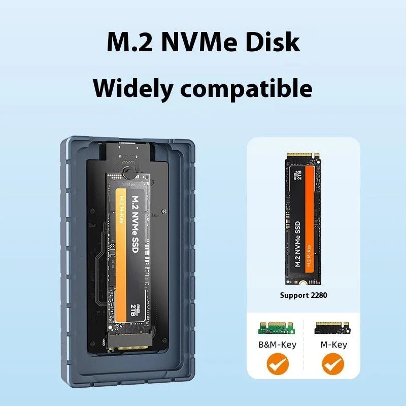 Aluminium USB4 hard disk box for solid state drives measuring 50×118×13mm