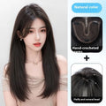 Brown-black full-head wig for women with Chinese character bangs made from high-temperature fibre.