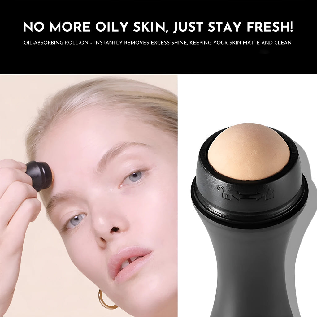 Volcanic stone facial roller for oily skin control in black, green, pink, and white colour options.