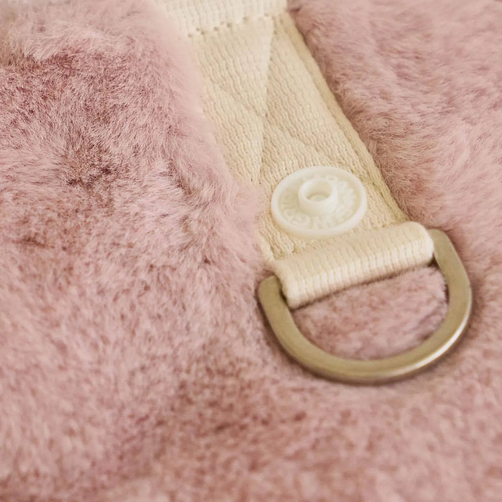Light pink and light brown casual polyester coat for dogs and cats showing XS to XL size options