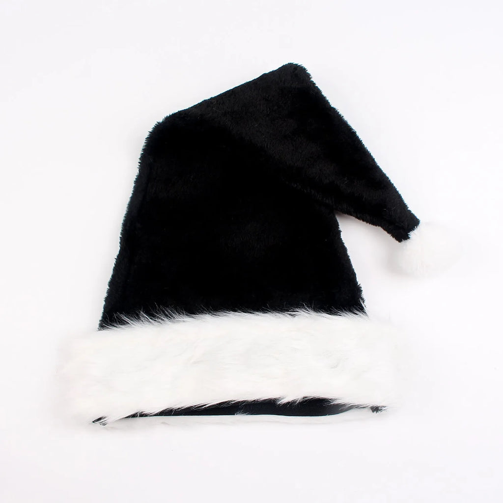 Plush Christmas hat in black and white or red and black colours with 56cm sizing for adult festive headwear