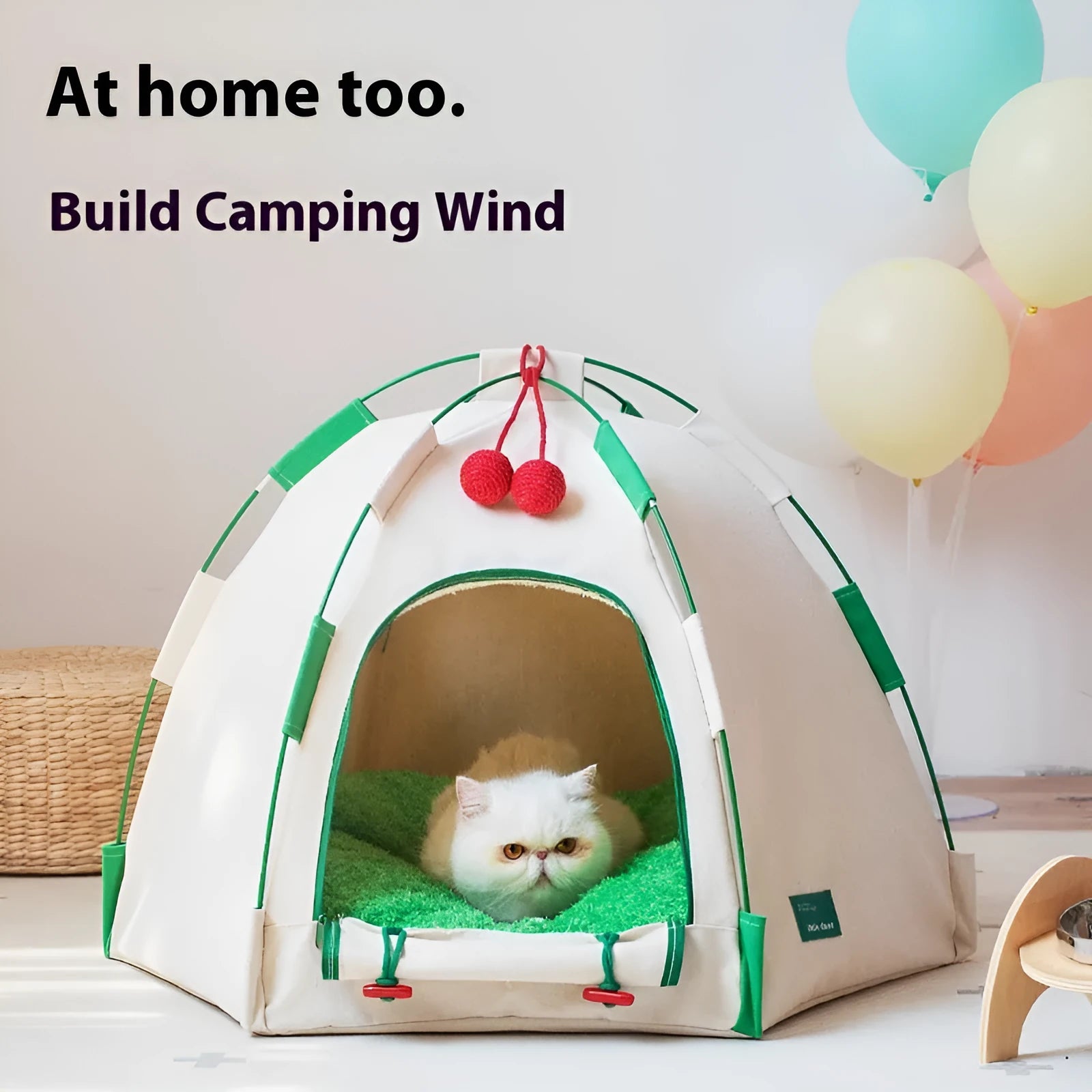 Dome-shaped cloth cat tent with optional thick pad, suitable as indoor pet bed or cage alternative