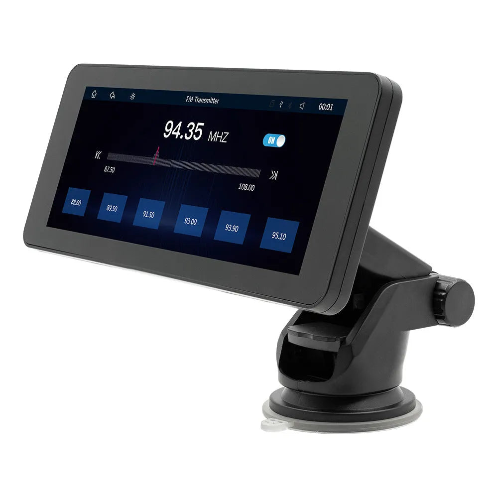 Portable wireless car video player with 6.86-inch screen showing multimedia display