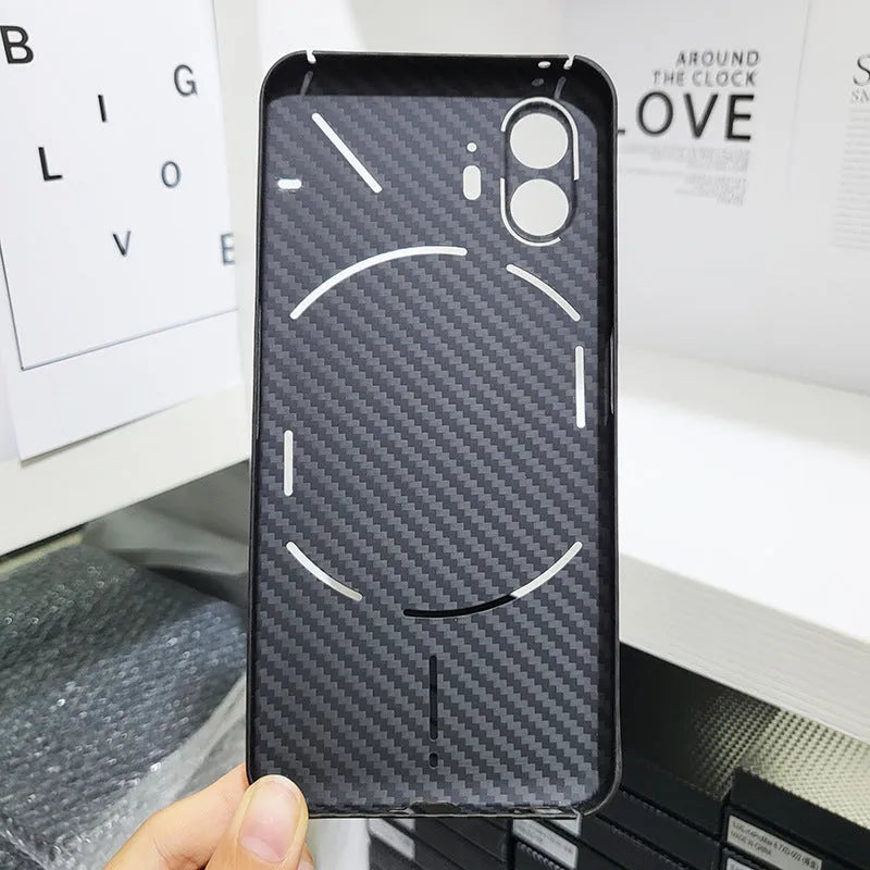 Real aramid fiber phone case in matte black hollow finish for Nothing Phone 2 with plaid texture