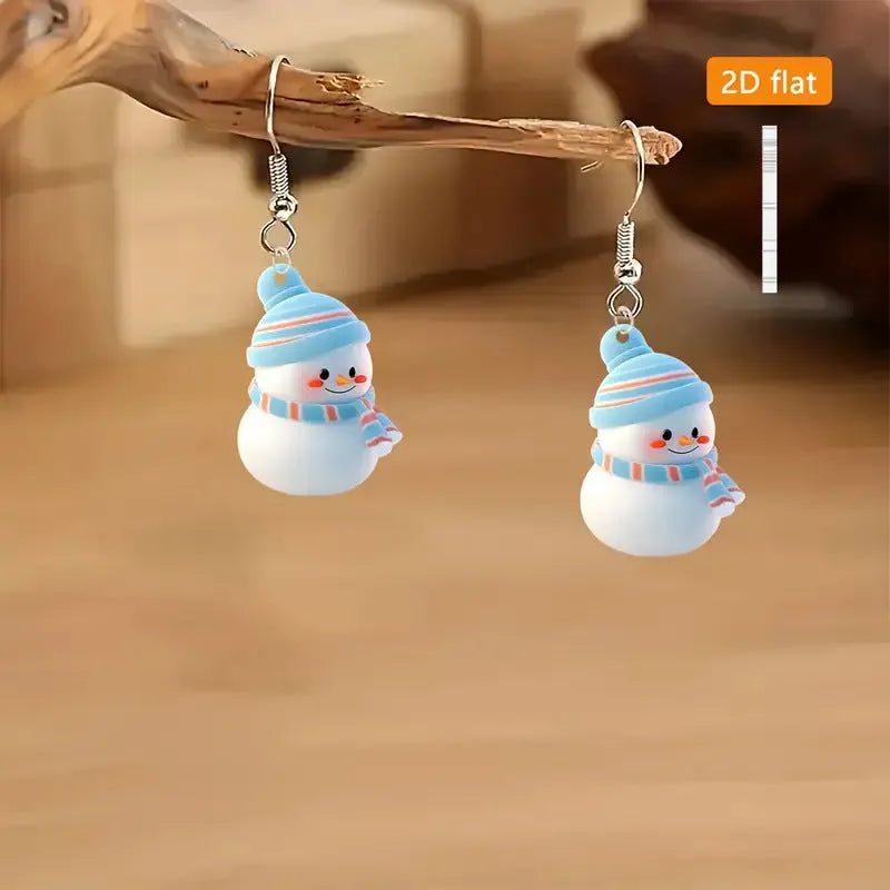 Handmade cute cartoon Christmas snowman acrylic earrings for women, festive holiday accessory