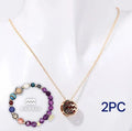 Natural stone beaded necklace and bracelet set in bohemian style with semi-precious gemstones