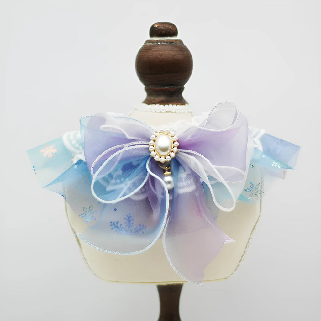 Pet organza scarf in blue purple on a cat, Japanese Korean style, side view
