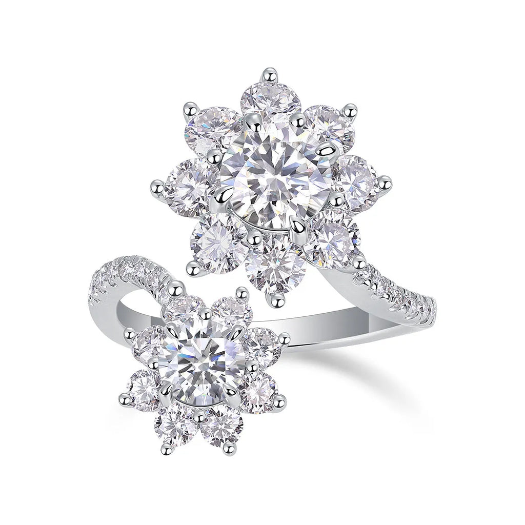 1 carat moissanite wedding ring set in S925 silver with platinum plating on a white background with gift box