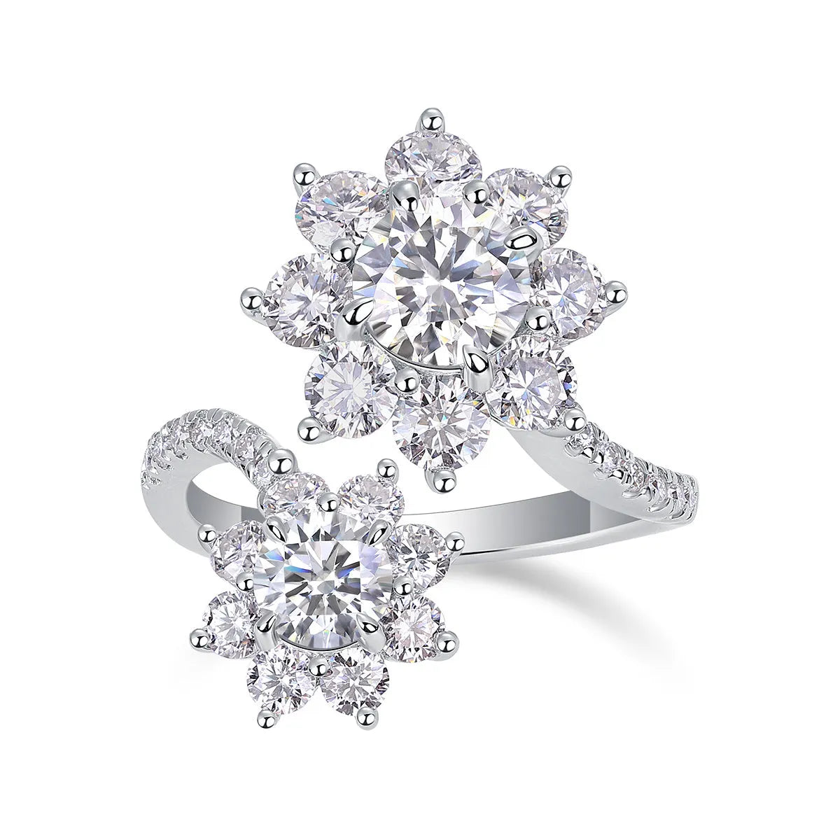 1 carat moissanite wedding ring set in S925 silver with platinum plating on a white background with gift box