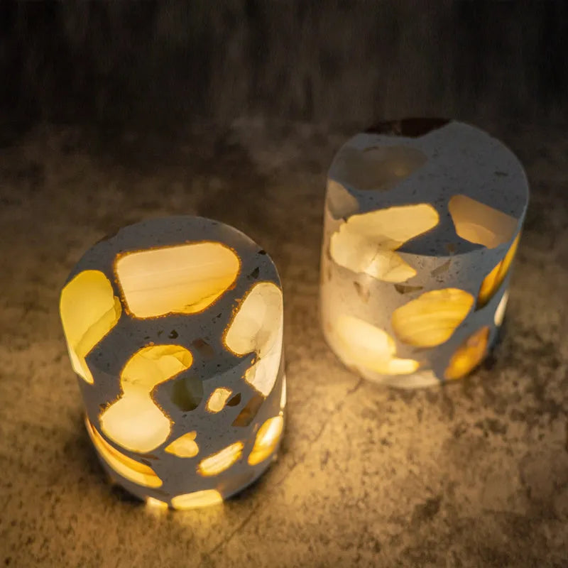 Terrazzo nightlight with tri-colour dimming on bedside table