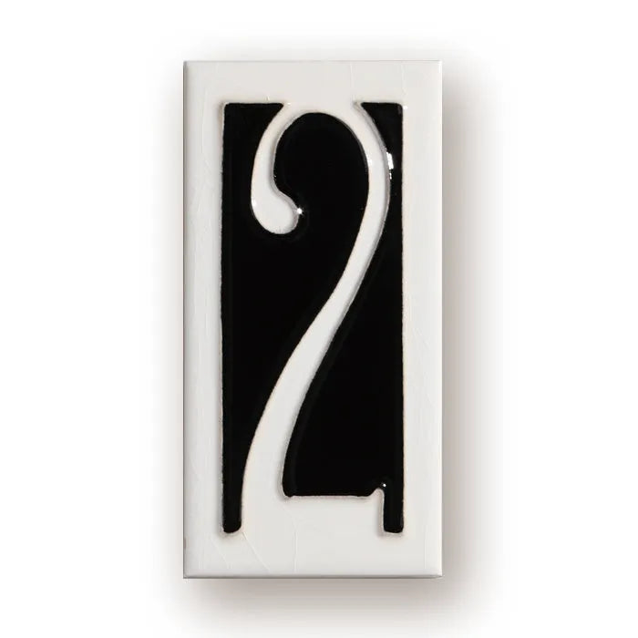 Handmade retro-style ceramic doorplate with a large, white vitreous enamel number 5 on a blue background.