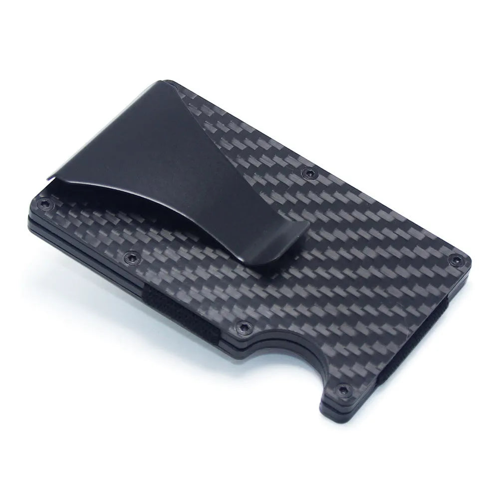 CH6600 geometric card holder in black carbon fibre showing slim 8mm profile and card slots.