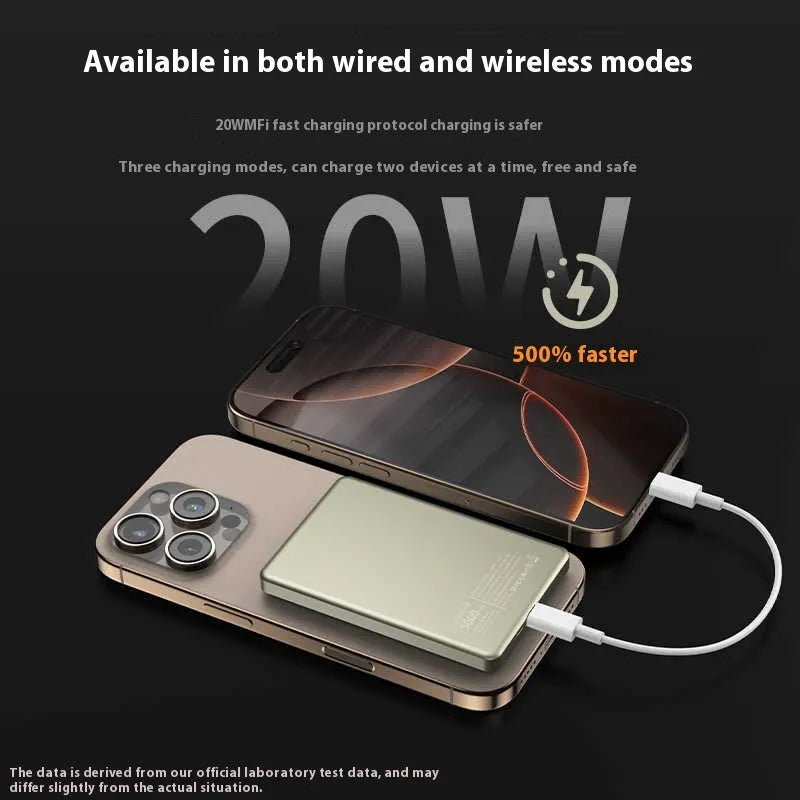 Ultra thin titanium alloy magnetic power bank with wireless charging, 20W, 10000mAh, Titanium Gray