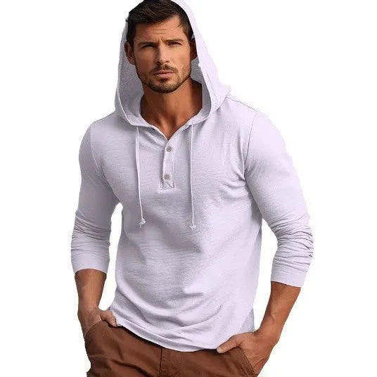 Casual cotton sports hoodie pullover top in dark blue, sized for European and American fits