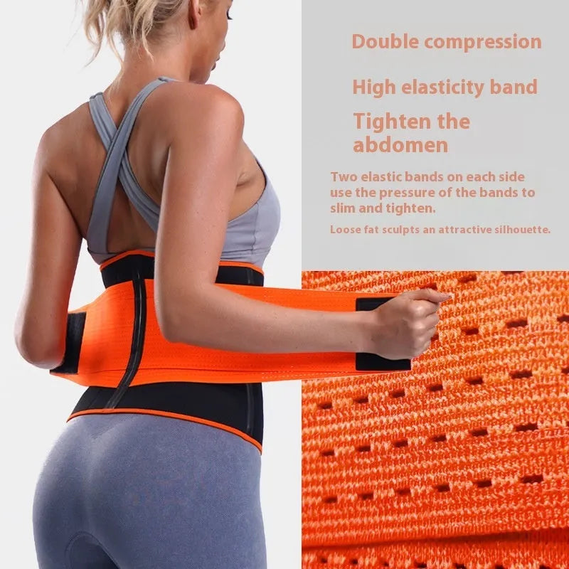 Waist support trainer in black with adjustable wrap design for fitness running yoga cycling