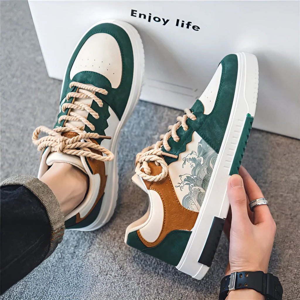 Men's casual leather shoes in solid colour blue with artificial PU upper, side view