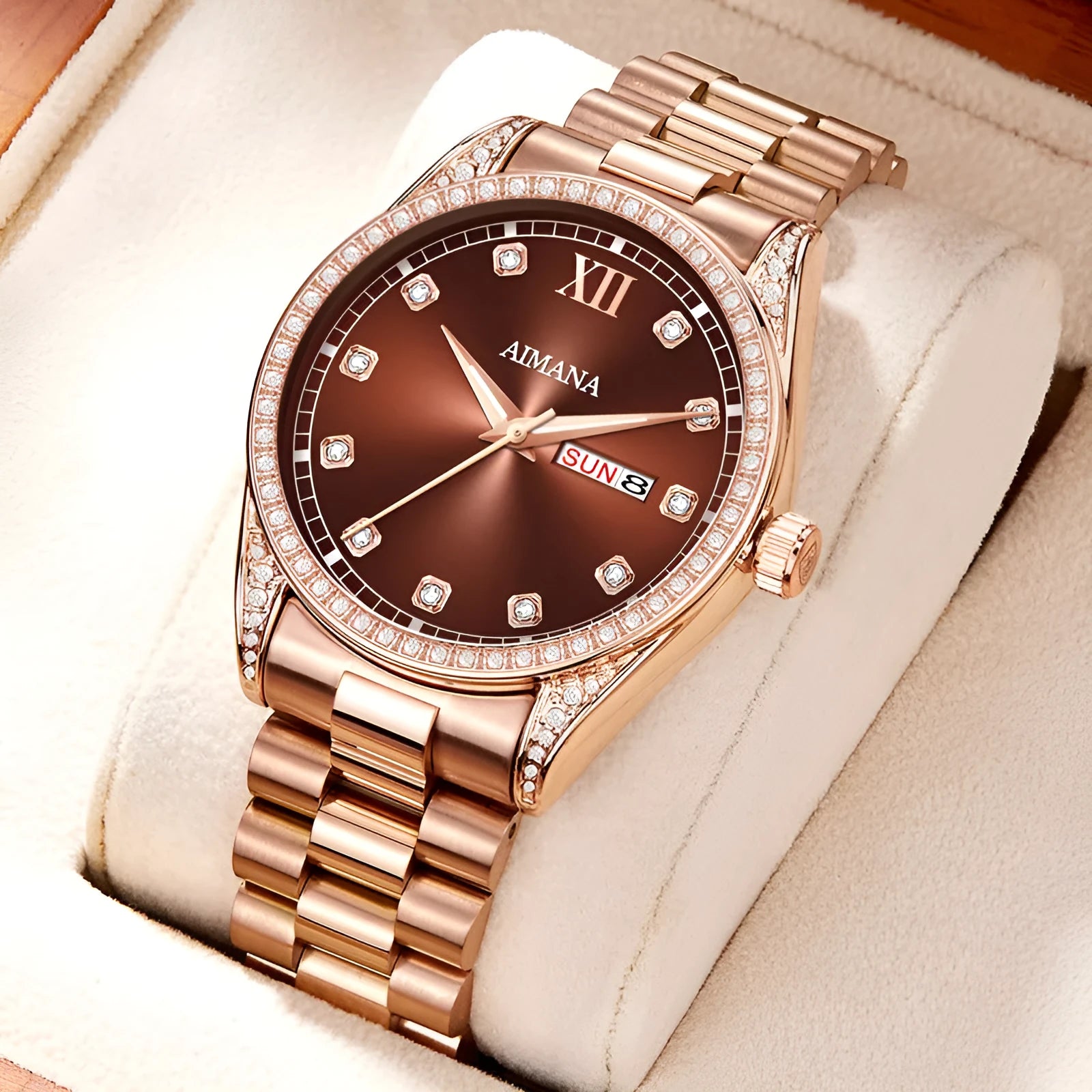 Log Series diamond disc quartz women's watch silver case white surface steel strap