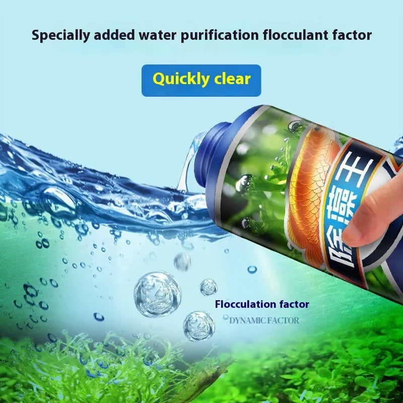 Bottle of concentrated liquid algaecide for fish tank and pond green algae control.