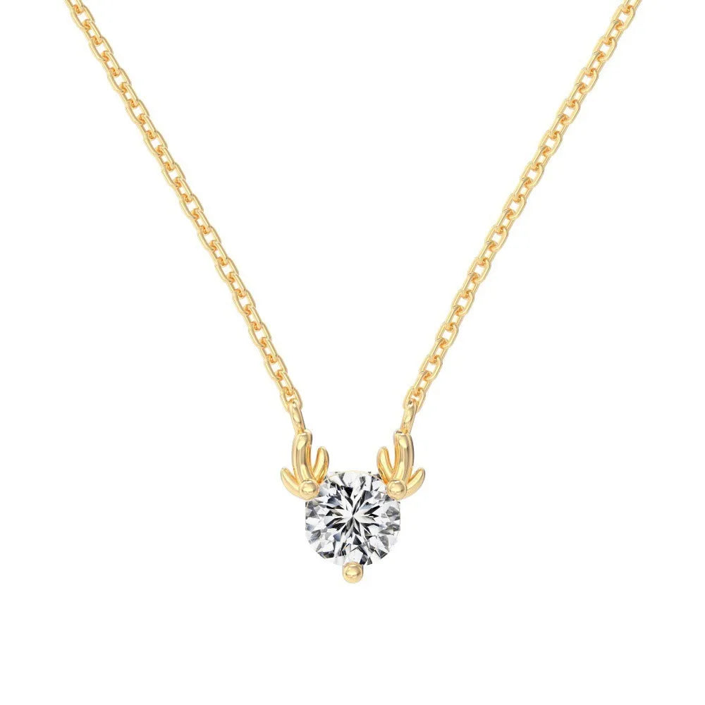 925 silver antlers necklace, women's clavicle chain, gold electroplated finish