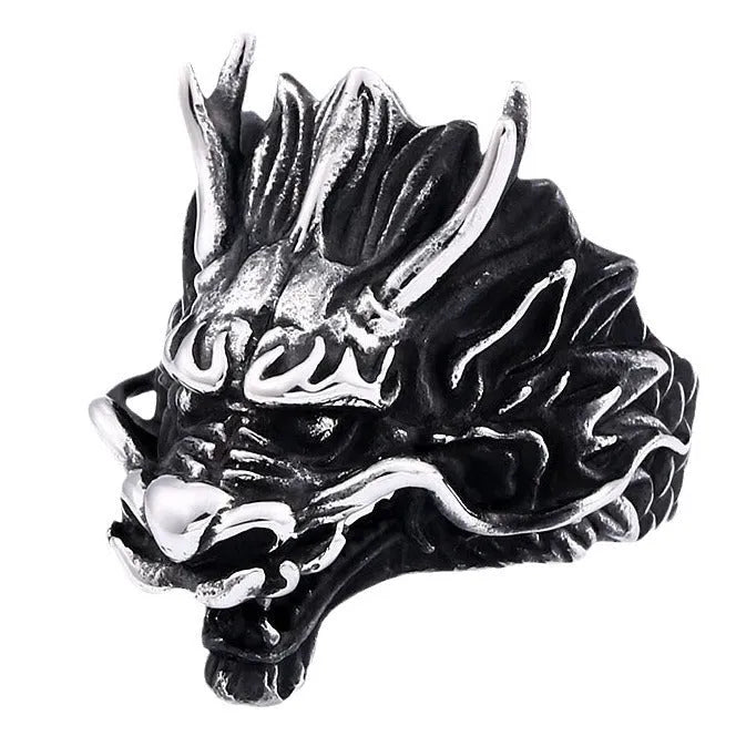 Men's stainless steel dragon ring with embossed dragon motif, sizes No.7 to No.13