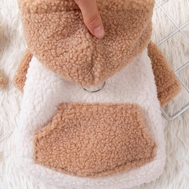 Brown or blue thickened cotton-padded hooded coat for dogs or cats
