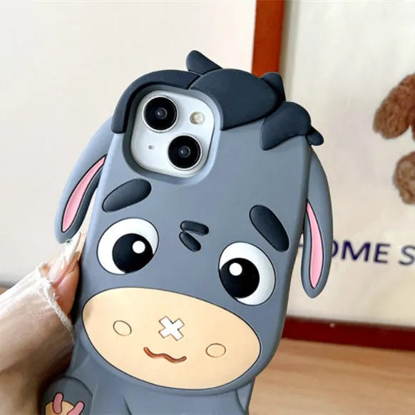 Gray silicone phone case with 3D cartoon little donkey design for Apple iPhone