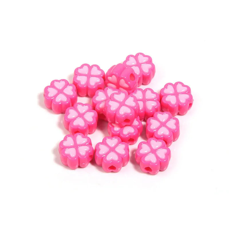 15mm frosted acrylic four-leaf clover love beads in mixed colours including pink, blue, and green