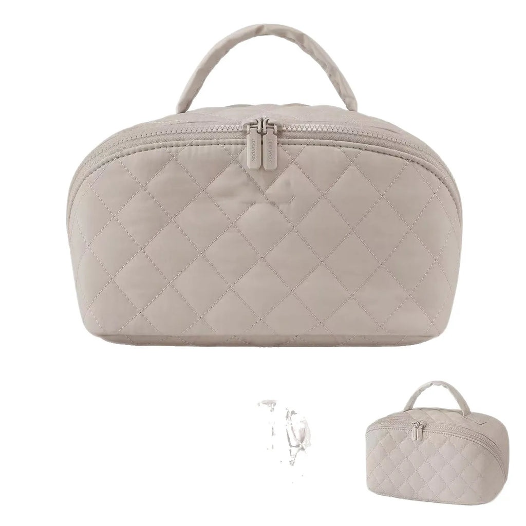 Women's large capacity portable polyester makeup bag in modern simplicity style, beige colour
