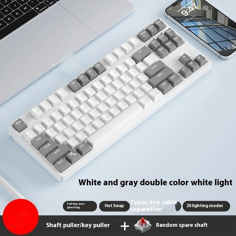 87-key hot-swappable mechanical keyboard with dual-colour backlighting and metal construction.